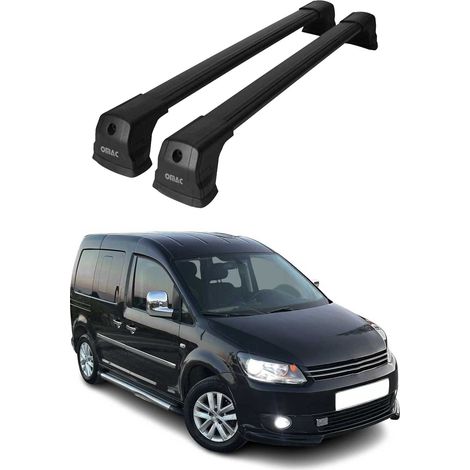 OMAC Barres de toit compatibles avec VW Caddy III 2003-2015 Pre-FL – 2 barres – Antivol inclus – Aluminium Noir (1/4)