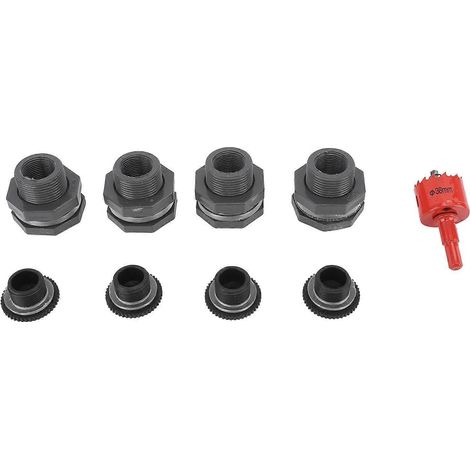 3/4-Zoll-Regenwasserspeicher-Durchführungsset mit Stopfen, Lochsäge und PVC-Verbinder für Tanks, Wasserreservoirs, Schwimmbecken, Aquarien und Badewannen.