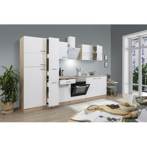 Cuisine Kitchenette bloc cuisine intégrée Chêne Blanc Merle 300 cm Respekta