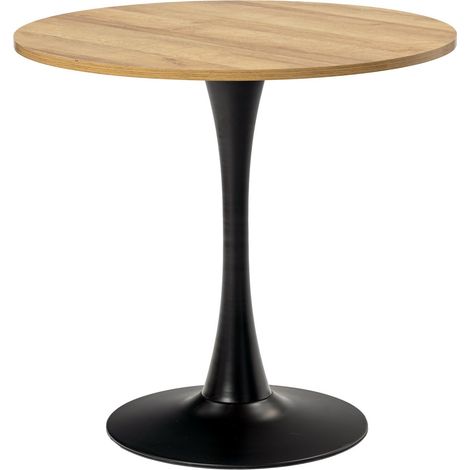 Meuble Table Salle à Manger Ronde Vintage 2-4 Personnes pour Salon Cuisine Bureau, en Bois d'ingénierie et Métal, Chêne + Noir, 80x80x75cm (1/5)