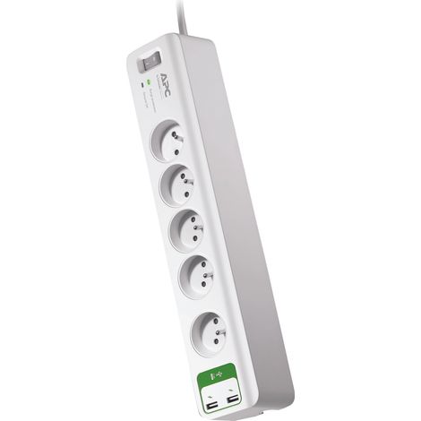 Schneider Electric – Bloc parafoudre 5 prises 2P+T avec 2 ports USB – Protection contre surtensions – Longueur câble 1,83m – Certification CE et NF