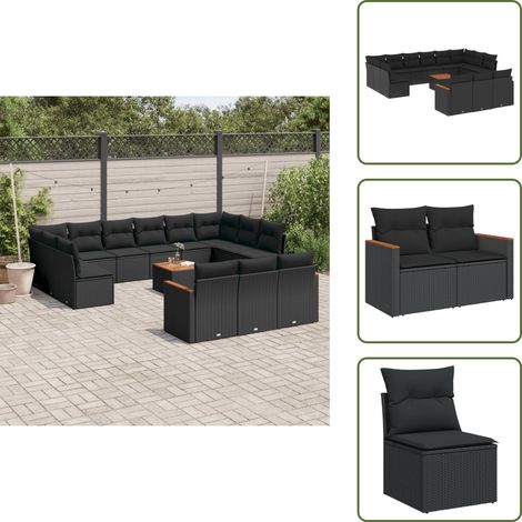 Salon de jardin avec coussins 14 pcs noir résine tressée - Ensemble Salon De Jardin - Mobilier Extérieur - Jardin Design - Chaise Lounge - Set Salon (1/5)
