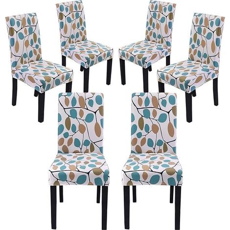 Housse de chaise extensible lot de 6 – Tissu polyester et spandex – Ajustement antidérapant – Lavable en machine – Motif feuilles colorées (1/5)