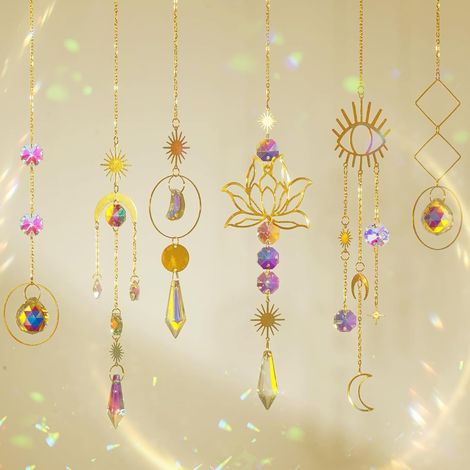 Lot de 6 Attrape Soleil Cristal Suspendu Motif Lotus Lune Suncatcher Sun Catcher pour la Maison Jardin Noël Fêtes Mariages (1/5)