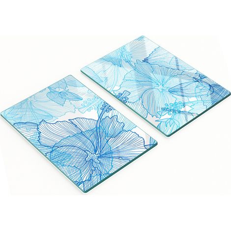 Tablas de cortar de vidrio para cocina con estampado de flores hawaianas, 2 x 40 x 52 cm.