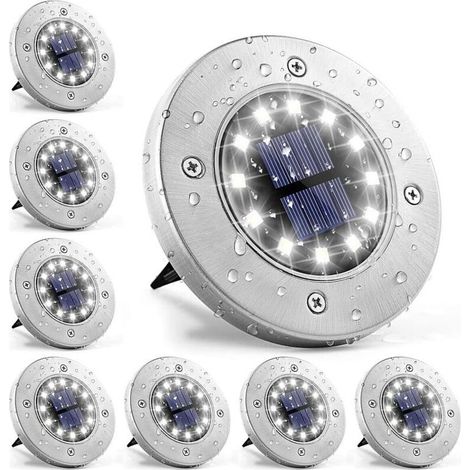 Tonchean – Lampe solaire 12 LEDs étanche IP46 – Acier inoxydable – Éclairage extérieur pour jardin, terrasse, pelouse – Pack de 8 unités (1/5)