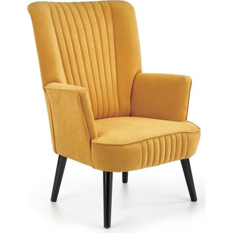 Sillón Houston 955, Amarillo + Negro, 100x75x70cm, Tapiz, Patas: Madera, 0