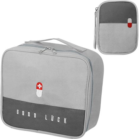Kit di pronto soccorso portatile, di grande capacità, vuoto e impermeabile, per casa, ufficio o viaggio, set da 2 (grigio)