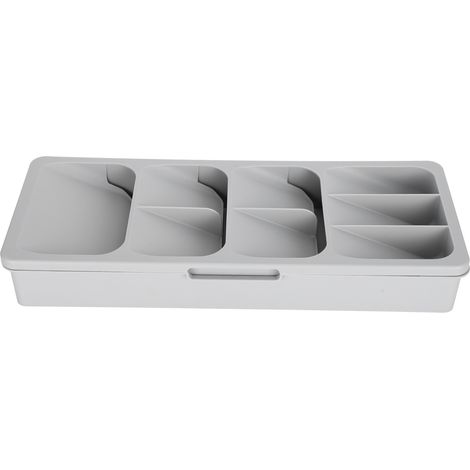 Organisateur de couverts à plusieurs niveaux, boîte de rangement pour couteaux et fourchettes, séparateur pour cuillères, gris (1/5)