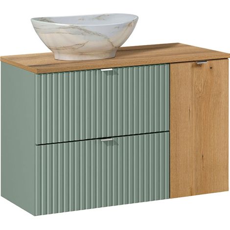 Mueble lavabo 90cm Verde Jade y Madera (1/4)