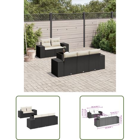 The Living Store 6-tlg. Garten-Sofagarnitur mit Kissen Schwarz Poly Rattan - Gartenmöbel Set - PE-Rattan Möbel - Outdoor Lounge - Esstisch Set - Balkonmöbel (1/3)