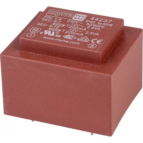 Transformateur pour luminaire 44237 – 12V c.a. 5VA – 230V c.a. – 2 sorties – Montage traversant pour charges résistives – Myrra