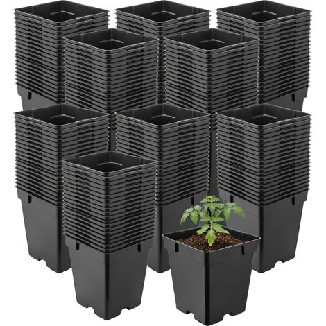 Garronda Pflanztopf Kunststoff 11 x 11 x 12 cm (1L) 200er Set eckig mit Drainagelöchern Blumentopf robust Pflanzentopf für Garten Gewächshaus Balkon Anzucht Innen Außenbereich Schwarz GD-0199
