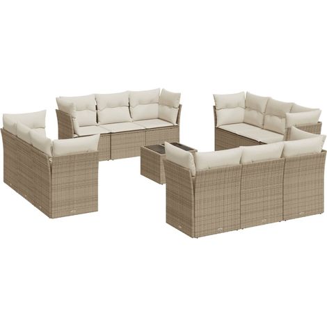 Set sofás de jardín con cojines 13 pzas ratán sintético beige vidaXL (1/3)