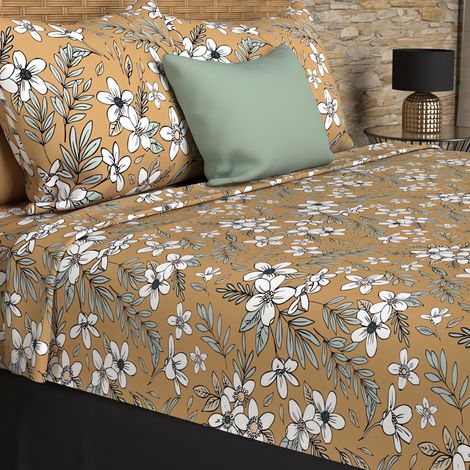 Parure de draps coton 57 fils 240x290 cm MANON camel, par Soleil d'ocre (1/5)