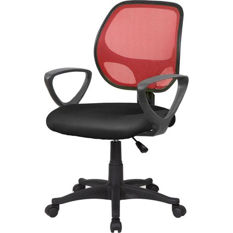 Dmora - Silla de oficina Ddjidj, Silla operativa de malla con reposabrazos, Asiento de oficina ergonómico, 56x57h88/100 cm, Negro y Rojo (1/3)