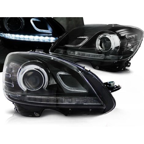 Paire de feux phares Mercedes classe C W204 de 2007 a 2010 Daylight DRL led noir-27361469