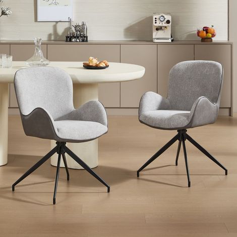 Wahson Lot de 2 Chaise Pivotante Salle à Manger en Chenille, Fauteuil Pivotante à 360°pour Salon Chambre, Chaises de Cuisine avec Pieds en Métal, Gris (1/5)