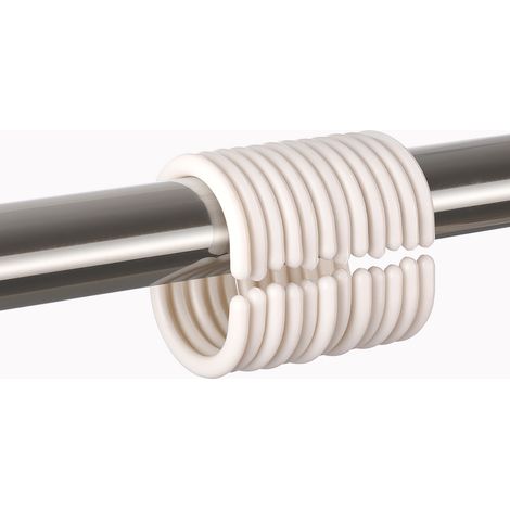 Crochets de Rideau de Douche en Plastique Anneaux Noirs en Forme de C pour Salle de Pain Douche Fenêtre Tringle 24 Pièces, Blanc