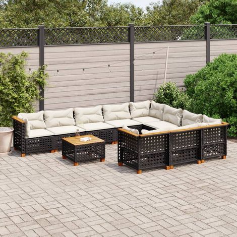 vidaXL Set Divani da Giardino 11 pz con Cuscini in Polyrattan Nero (1/5)