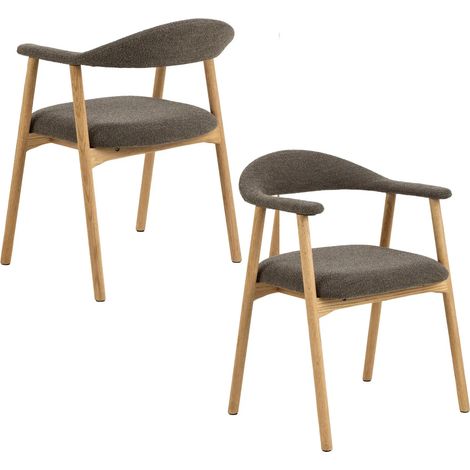Chaises de salle à manger chêne et bouclette taupe (lot de 2) - ELYA