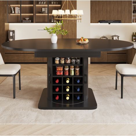 Table à manger extensible avec rangement, plateau MDF, structure métal, noire, 118-158 x 118 x 76 cm (1/5)