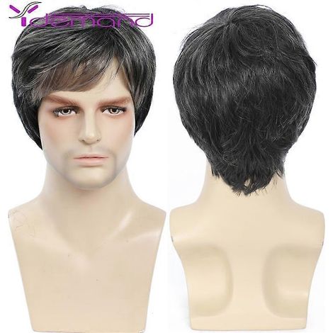 Perruques pour hommes Y Demand, perruque synthétique intégrale, cheveux bruns ondulés, coupe pixie, cheveux courts, aspect duveteux, perruque réaliste en fibres de haute qualité, usage quotidien