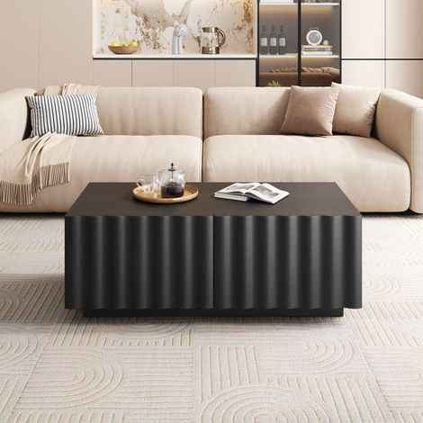 Mesa centro con 2 cajones y efecto olas MDF 100x50x40 OKMYHOME (1/5)