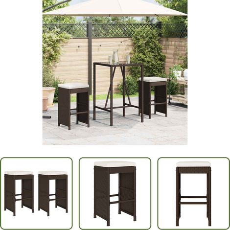 Meuble d'extérieur - Tabourets de bar jardin coussins lot de 2 marron résine tressée (1/5)