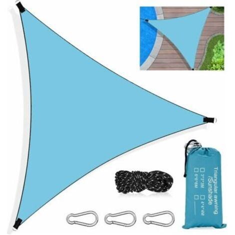 Voile D‘ombrage Triangulaire, 3 x 3 x 3M Toile Ombrage Triangle Imperméable, avec Protection UV et HDPE Respirant Toile Ombrage, avec Corde, pour Patio Jardin Terrasse Piscine Extérieur,Bleu (1/4)
