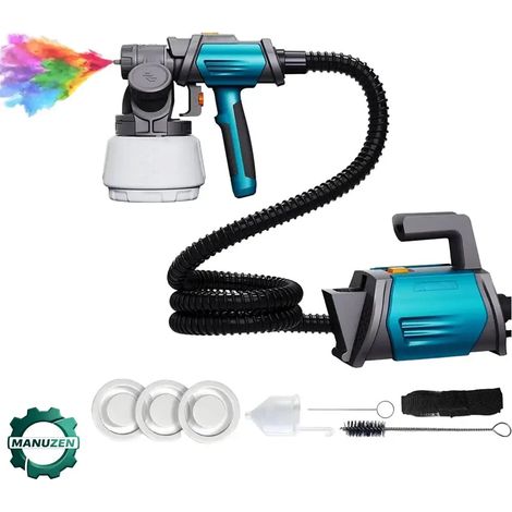 Manuzen - Pistolet peinture HVLP 800 W – godet 1,3 L – Bleu (1/3)