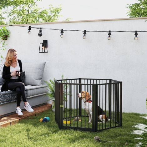 Parc pour chiot modulable 8 panneaux hauteur 76 cm en acier noir avec porte, enclos intérieur et extérieur pour petits et moyens chiens, lapins et cochons d'Inde (1/5)