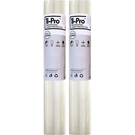 TI-Pro Clear Self-Adhesive Carpet Protector Film Roll 600mm x 50m - DIY Heavy Duty Waterproof Floor Protection, 2 Pack