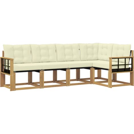Set di divani da esterno con cuscino 5 pz  Salotto da Giardino Bianco e Crema (1/5)