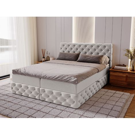 Lit continental Canolo avec rangement 180 x 200 double, velours, gris clair (1/5)