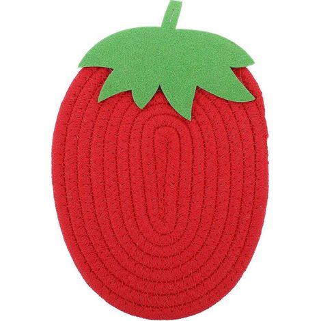1 dessous de plat en forme de fraise, résistant à la chaleur, en coton tissé. (1/5)