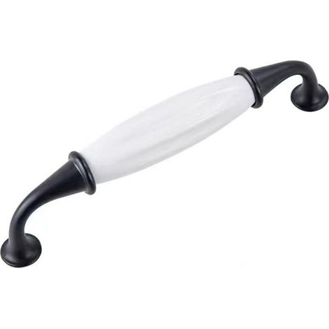 Lot de 6 poignées de meubles en céramique noir et blanc, poignées arquées, entraxe 128 mm (1/5)