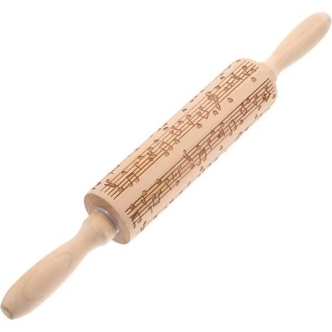 Rouleau à Pâtisserie en Bois de Noël: Rouleau à Pâtisserie en Relief de Noël Bricolage avec Symboles de Note de Musique (1/4)