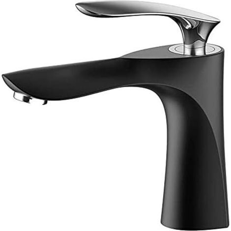Grifo de baño pintado en negro, grifo de lavabo, mezclador de lavabo para baño (con manguera) (1/4)