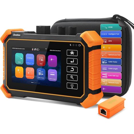 OTDR Fiber Optic Tester 1610 nm 26 dB Supports OPM, LS, OLS, VFL, Event Map, UTP/RJ45 TDR, Cable Length Tester, 8 Fiber Adapters, FTP/Report (1/5)