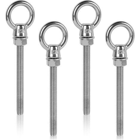 4 x Boulon à œil M10 x 100mm Piton à Visser Long en Acier Inoxydable 304, œillet a Visser Ø10mm Piton avec Anneau, Boulon (1/5)