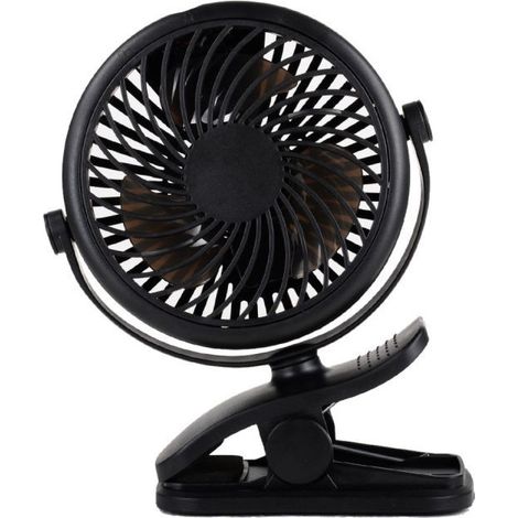 Petit ventilateur miniature pour chambre d'étudiant, silencieux, rechargeable par USB, avec pince de suspension, idéal pour un bureau ou une surface plane. Noir profond, 2200 mAh. (1/5)