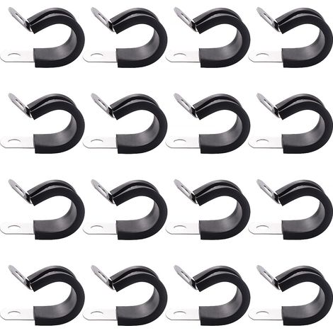16 Pièces 16mm Caoutchouc Doublé P Clips, Colliers de Serrage en 304 Acier Inoxydable de Caoutchouc, P Clips Tuyau Pinces, pour Tuyau, Câble (1/5)