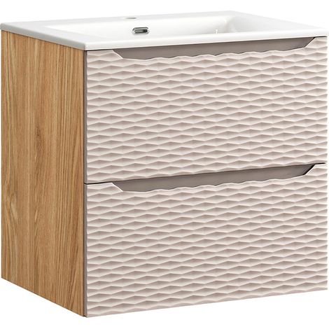 Waschtisch 60cm Elora mit 2 Schubladen, Beige und Holzoptik (1/5)