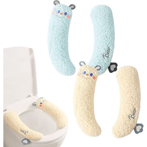 Copriwater riscaldato in due pezzi, spesso e soffice – Beige e azzurro, ideale per l'inverno, per un comfort termico immediato.