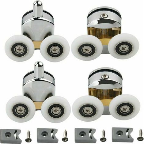 Lot de 4 Roulettes Doubles - pour Porte de Douche Coulissante.À 2 Roues de 23 mm de Diamètre en Alliage de Zinc Salle de Bai.roulettes de rechange pour porte de douche coulissante - Deux roues supérie