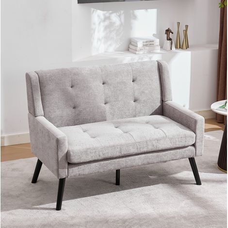 Divano 2 posti 119x75x88 cm in lino grigio chiaro, design moderno per soggiorno FloraGrace (1/5)
