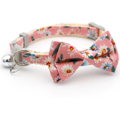 2 colliers pour chats, nœud papillon et clochette, réglables de 18 à 30 cm, motif floral rose (1/5)