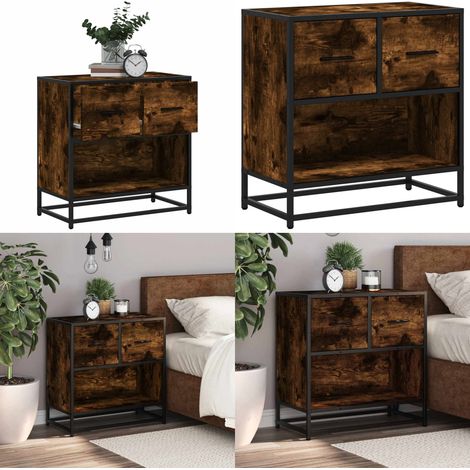 vidaXL Table de chevet chêne fumé 60x31x60 cm bois ingénierie et métal (1/5)