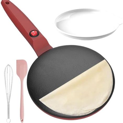 Crêpière électrique - Crêpière/Plaque - Préparation du petit-déjeuner - Contrôle automatique de la température - 19 cm - Rouge (1/5)